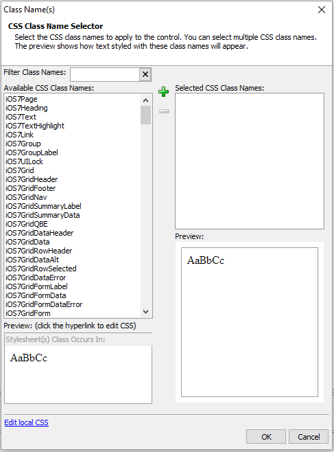The Class Name(s) dialog